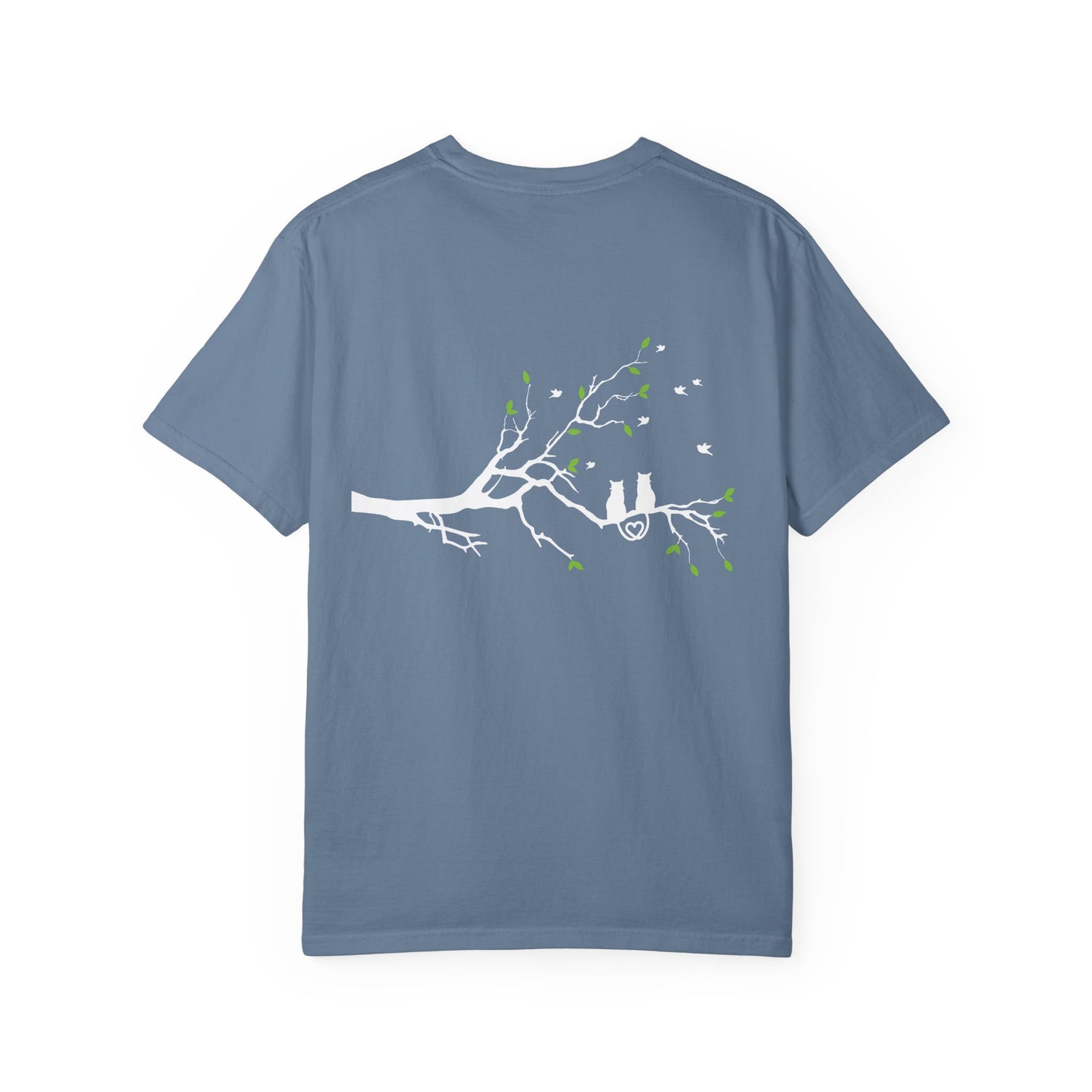 Whimsical Cat and Bird Branch T-Shirt