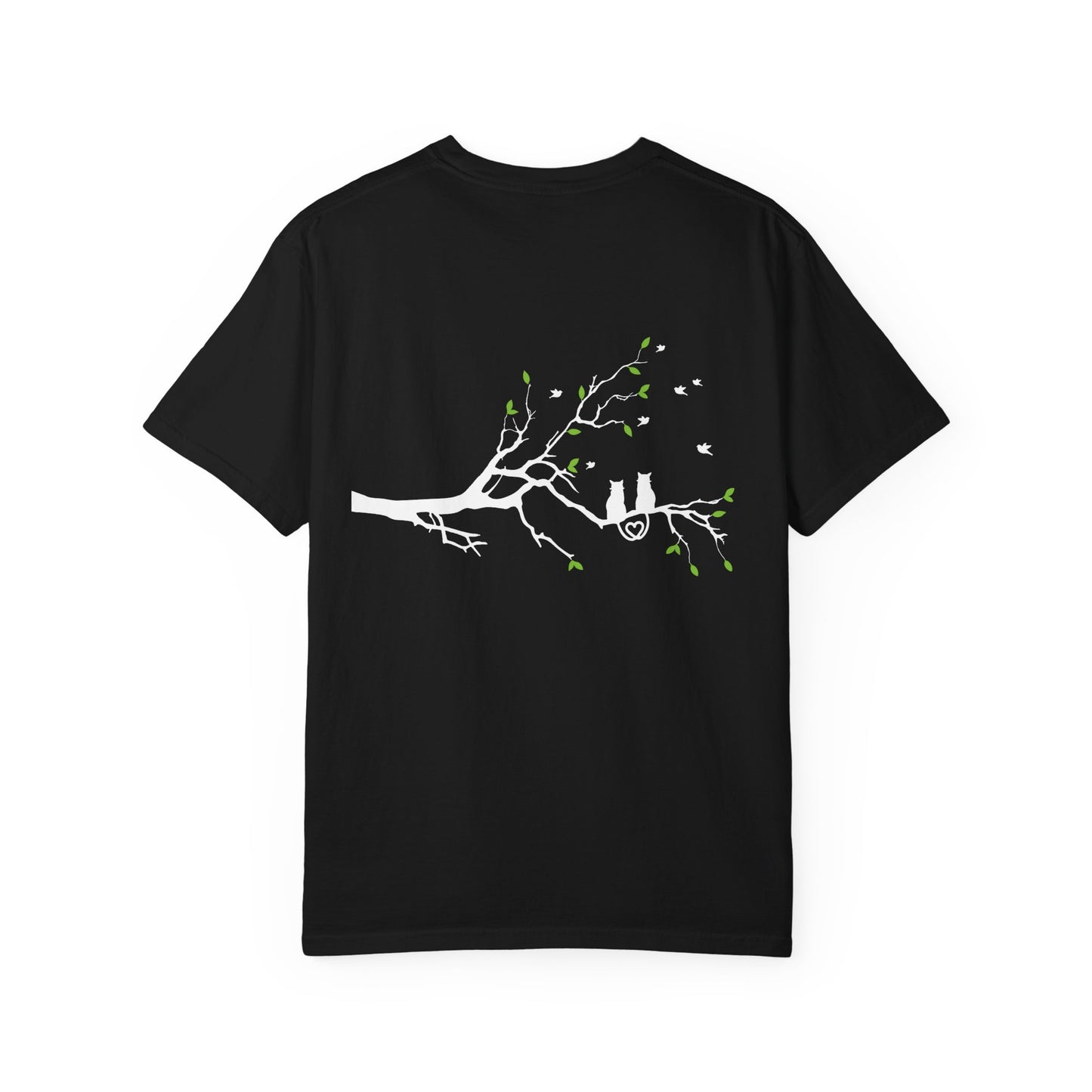 Whimsical Cat and Bird Branch T-Shirt
