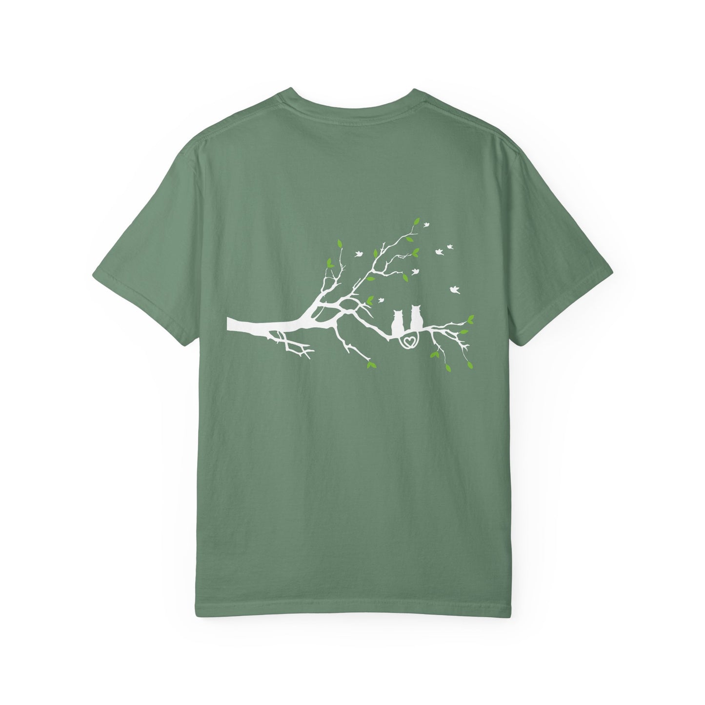 Whimsical Cat and Bird Branch T-Shirt