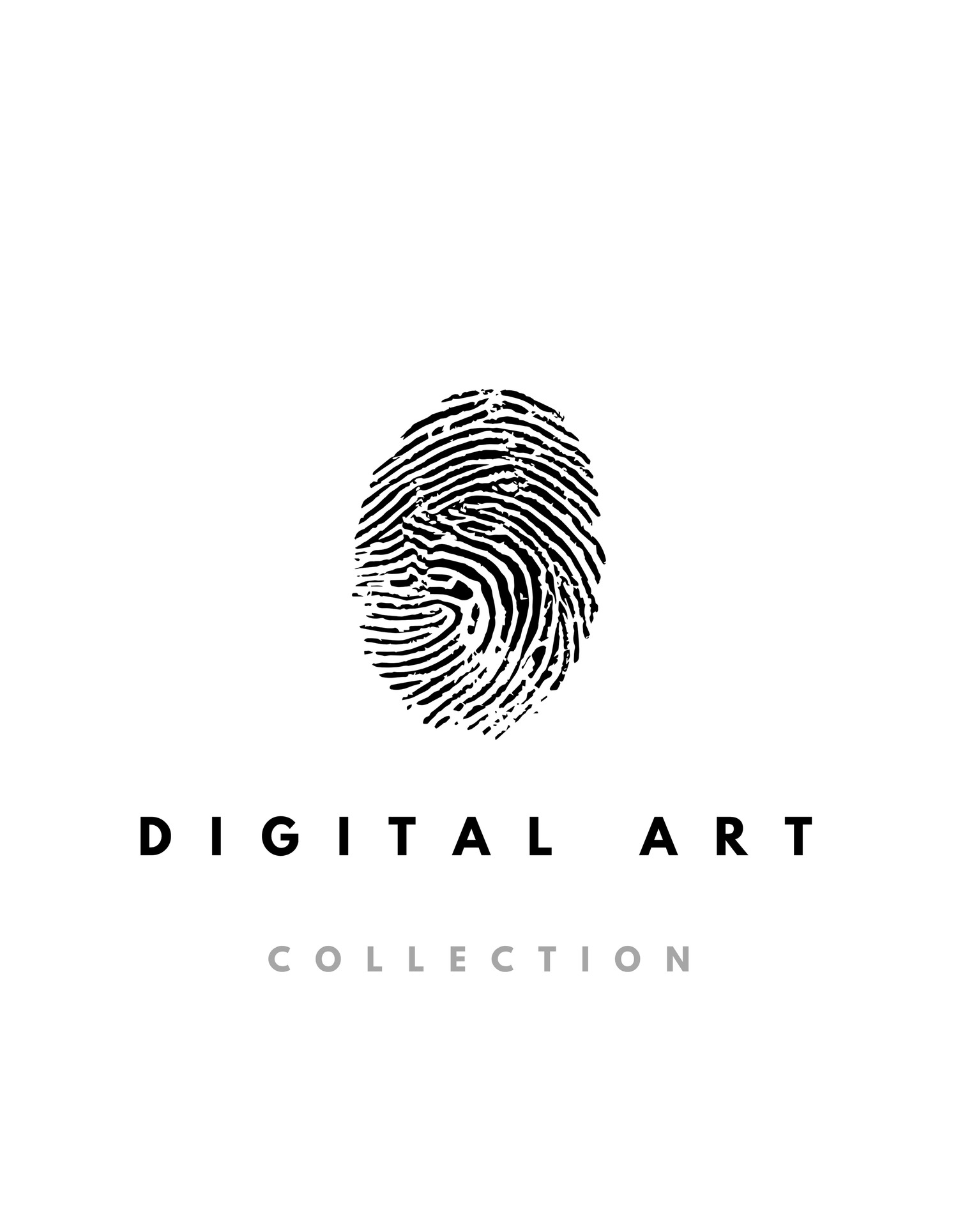 A large black fingerprint design centered on a white background, representing digital identity or creativity. Below it are the words “DIGITAL ART” in bold black letters and “COLLECTION” in grey.