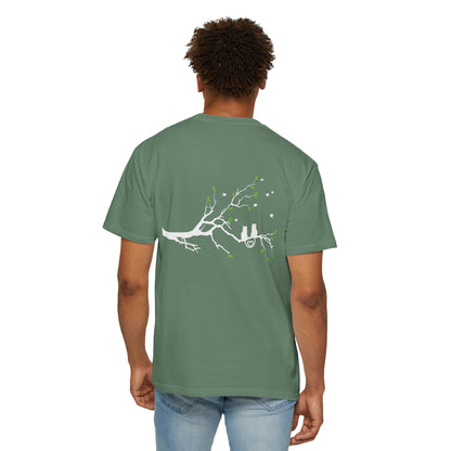 Whimsical Cat and Bird Branch T-Shirt