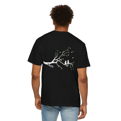 Whimsical Cat and Bird Branch T-Shirt