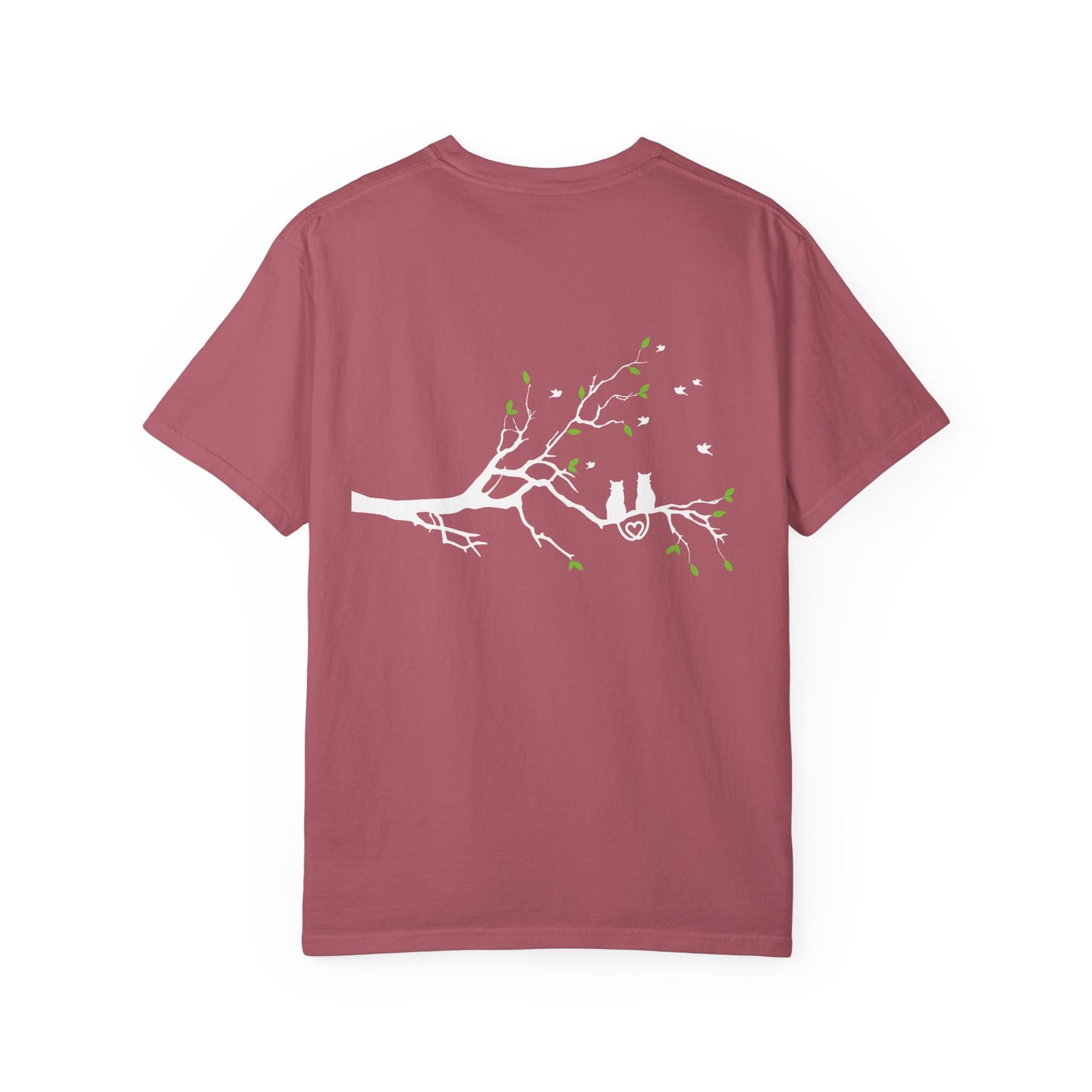 Whimsical Cat and Bird Branch T-Shirt